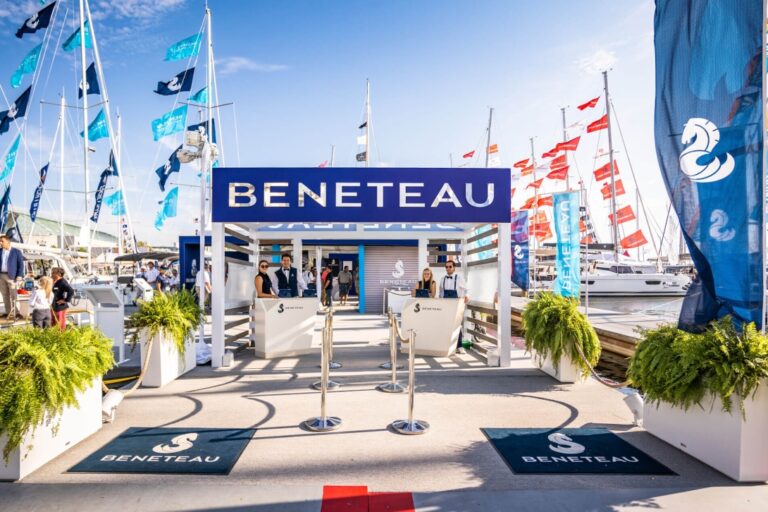 Beneteau sign and flags for boats on display event