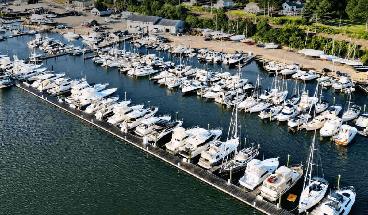 Aerial shot of the marina and office at East Greenwich RI